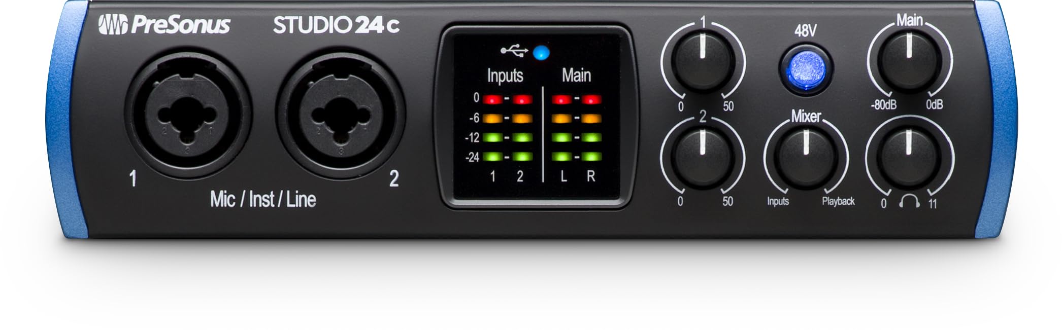PreSonus Studio 24c, USB-C-Audio-Interface, für Aufnahme, Streaming, Podcasting mit Software-Bundle inklusive Studio One Artist, Ableton Live Lite DAW