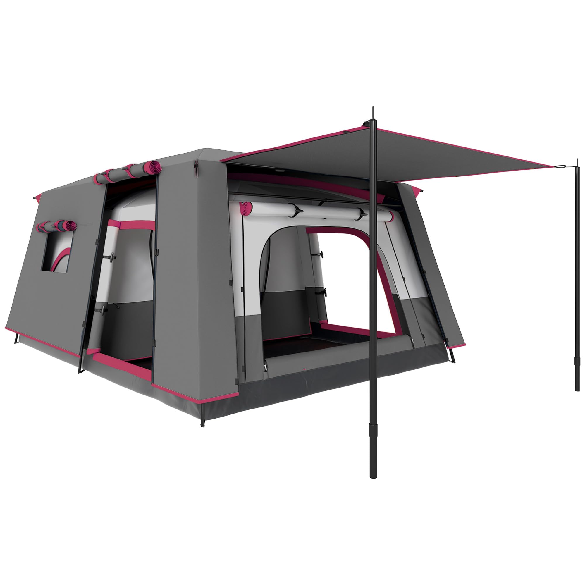 Outsunny Tienda de Campaña Familiar para 4 Personas Tienda de Camping Tipo Túnel con 2 Habitaciones Porche Impermeable 3000 mm Anti-​UV para Pescar Senderismo 430x305x195 cm Grande Rojo
