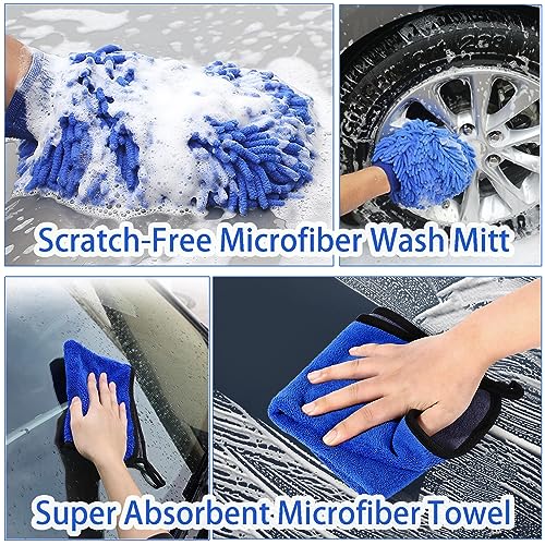 Wontolf 62'' Car Wash Brush with Long Handle, Scratch-Free Soft Bristles Sturdy Car Wash Mop Kit, Complete Car Cleaning Brush Kit Wash Mitt Towel Windshield Squeegee Wheel Tire Brush for Car Truck RV by Wontolf - Image 7