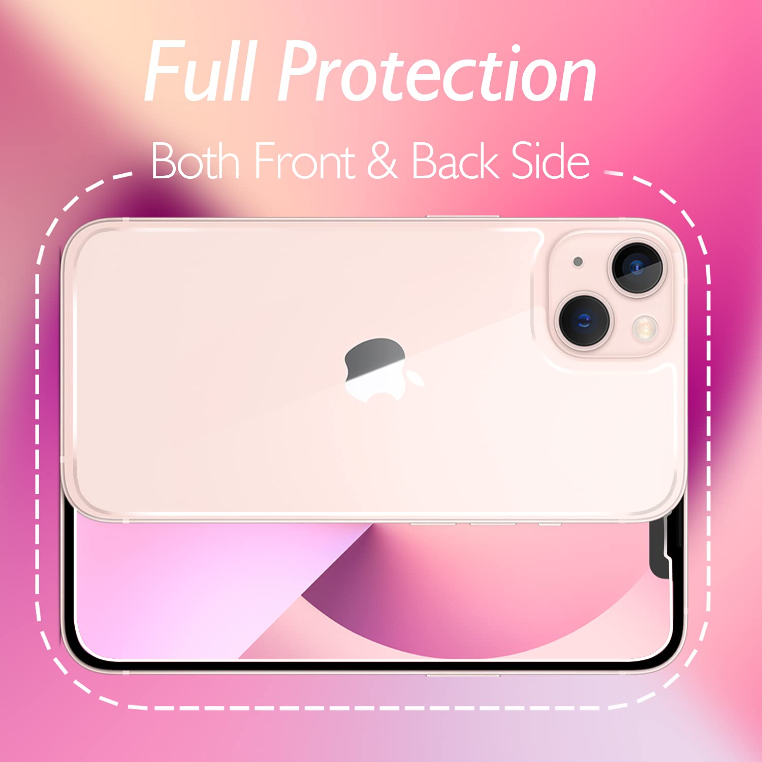 Przednia i tylna osłona ekranu do iPhone'a 13, szkło hartowane [dotykowe] przednia i tylna folia na szkło hartowane premium HD przejrzystość odporna na odciski palców / zarysowania do
