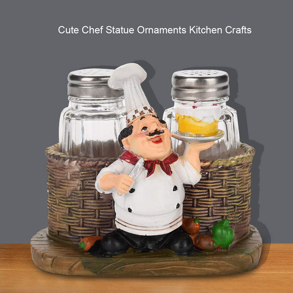Set Saliera e Pepe da Chef Saliera E Pepiera Francese Country Chef Statua Decorativa Organizzatore di Spezie con Supporto Figurina Regalo per Famiglia, Cucina, Ristorante, Bar, Panetteria(#A)