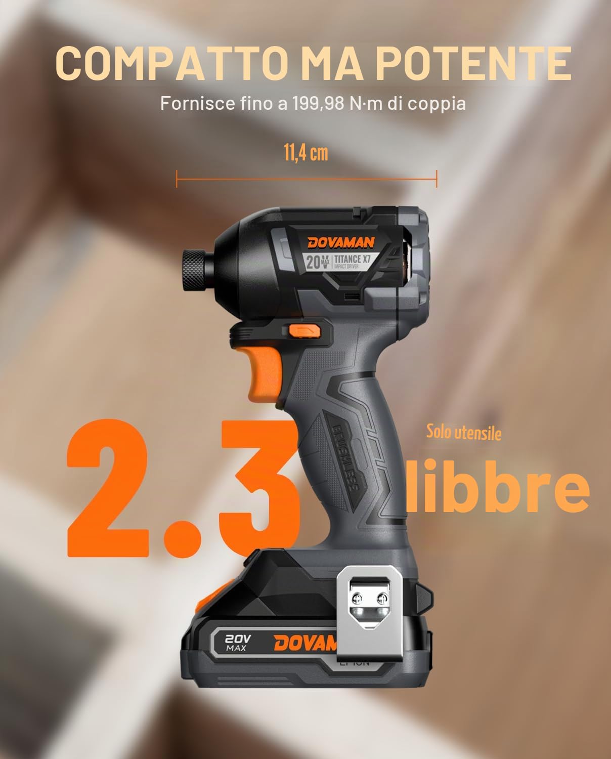 TITANCE X7 Avvitatore a Impulsi 20V Brushless, Kit Compatto con Attacco Esagonale 1/4", 200Nm di Coppia, Batteria e Caricabatterie–Avvitatore Leggero per Legno, Metallo e Auto