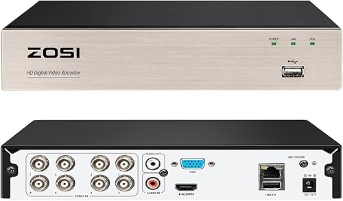 ZOSI Grabadores de video de vigilancia de 8 canales 1080N/720P 4 en 1 HD-TVI independiente CCTV sistema DVR de seguridad para 720P, cámaras de