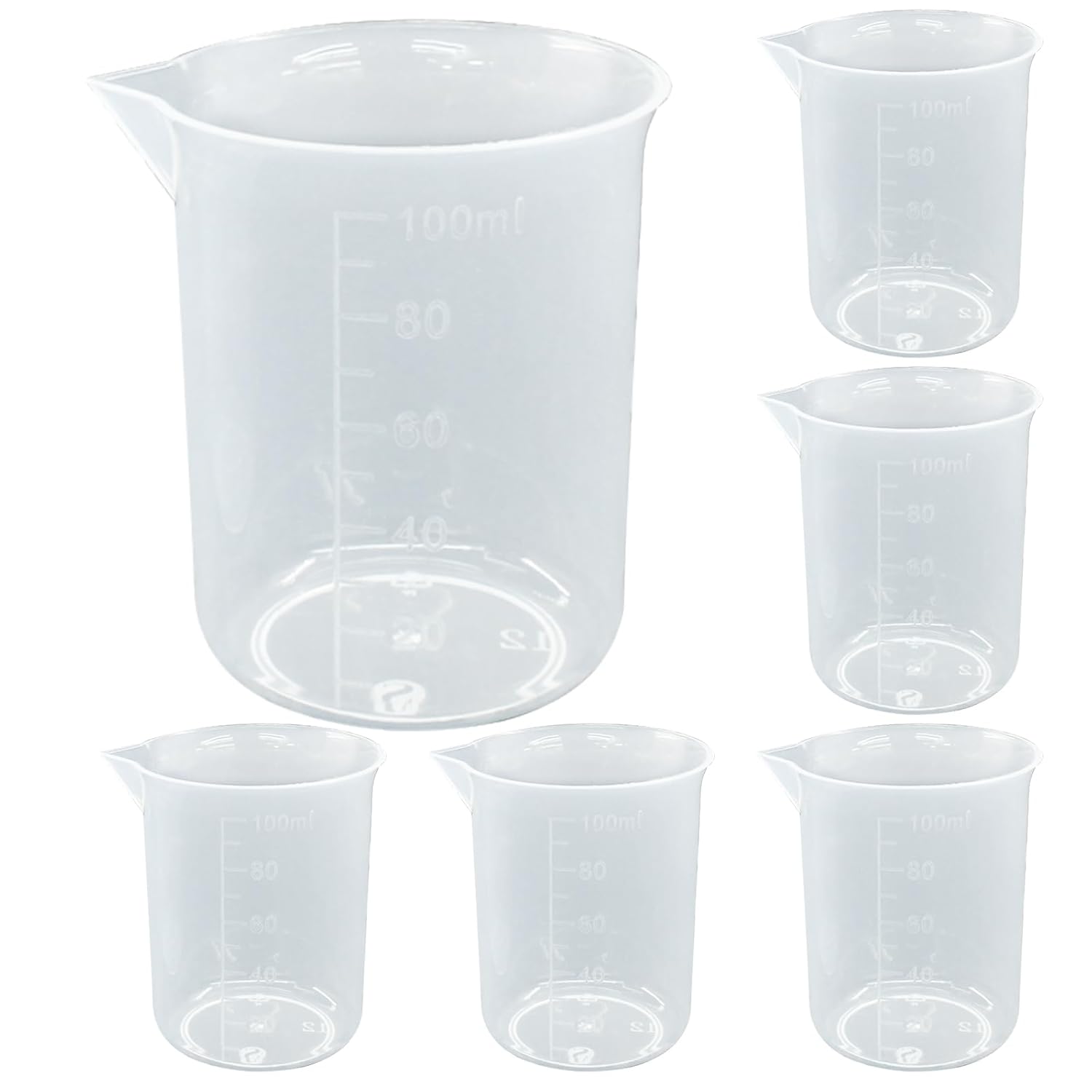 12 Pcs Transparent Lab Measuring Cup, 100ml/3.4oz Plastic Graduated Beaker, for Science Experiment, Liquid Measuring