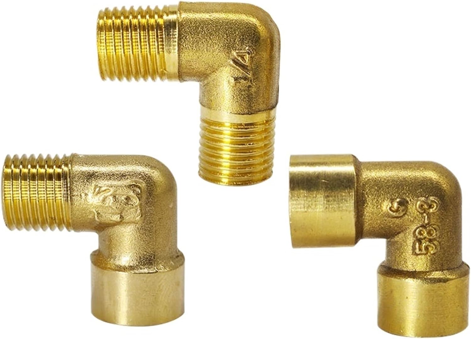 Brass Elbow 3pcs Female x Male Thread 90 Deg Brass Elbow Pipe Fitting For RV Water Hoses(L-M,3/8")