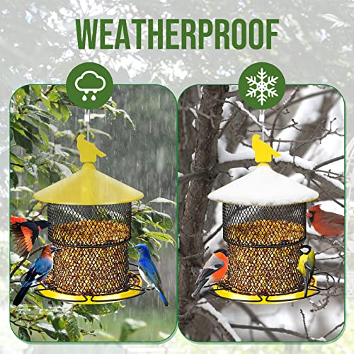 Bird Feeder For Wild Birds, Retractable 7Lb Seed Capacity Hanging Wild Bird Feeder, Heavy Duty Metal Squirrel-Proof Bird Feeders For Outside Garden (Yellow) #TOP5