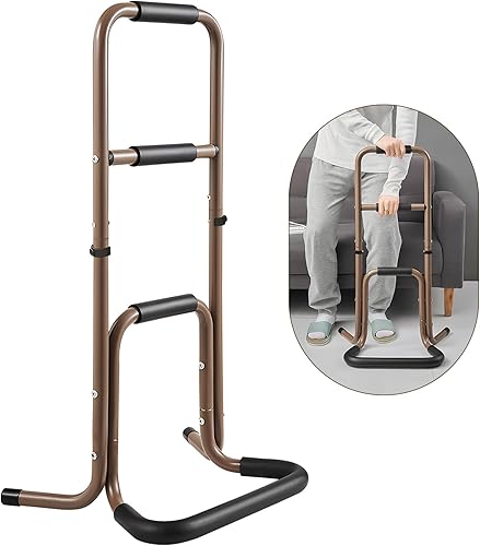 EasyVibe Elevador de pie de aluminio para ancianos, soporte de altura ajustable con pasamanos acolchados escalonados, dispositivo de asistencia de