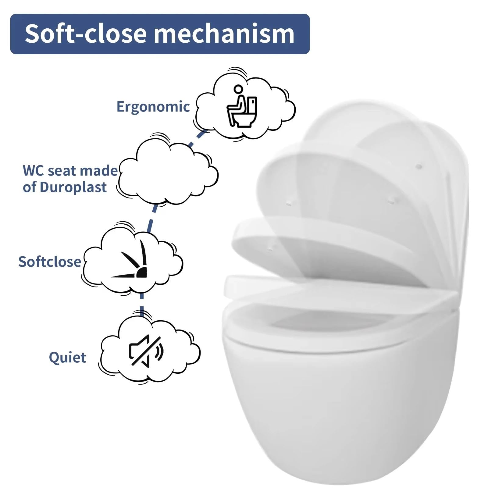 Coperchio toilette morbida chiusura Coperchio del sedile WC bidet, chiusura silenziosa, lenta
