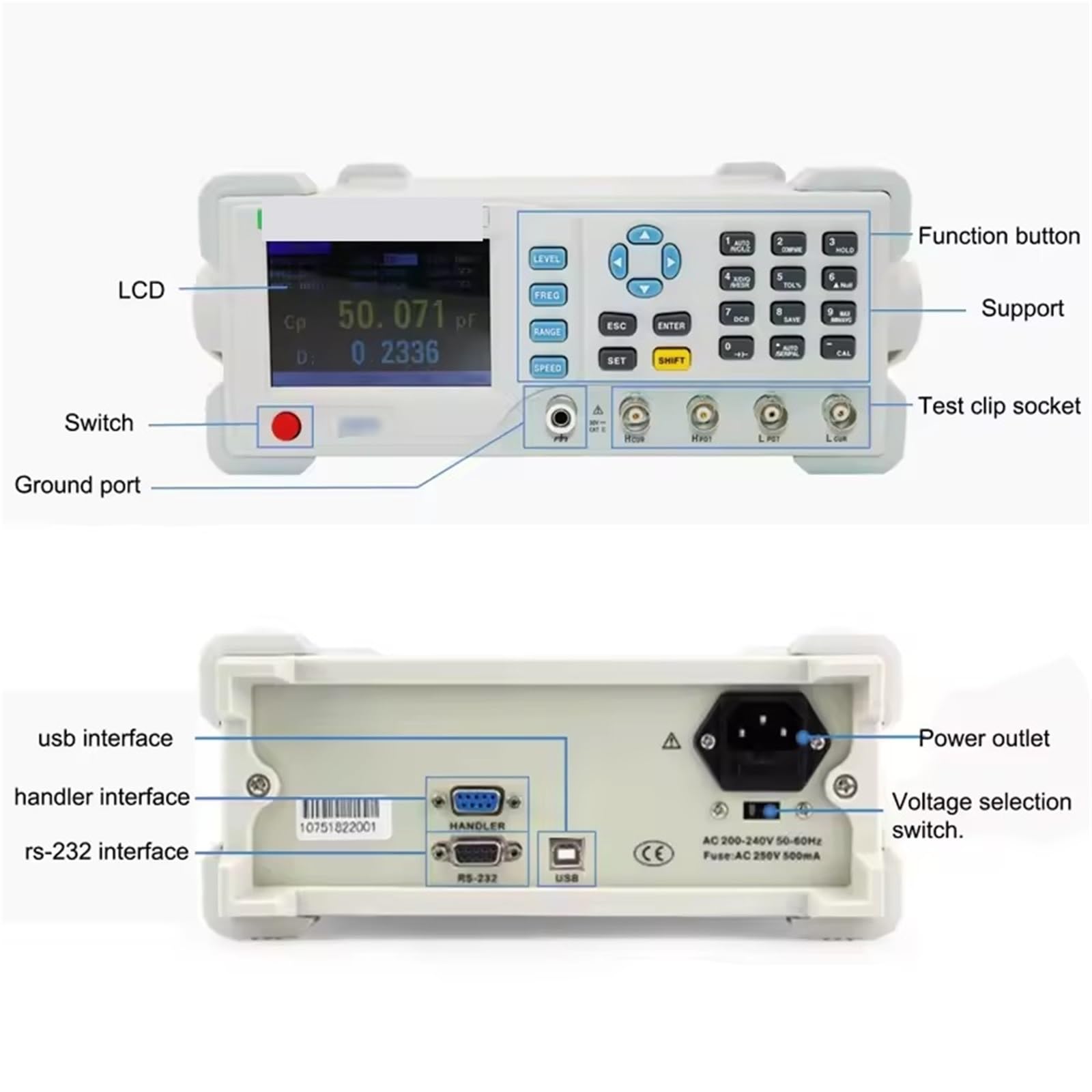Medidor LCR profesional ET4510, comprobador digital de condensadores sobremesa, puente 10 Hz a 100 kHz, inspección
