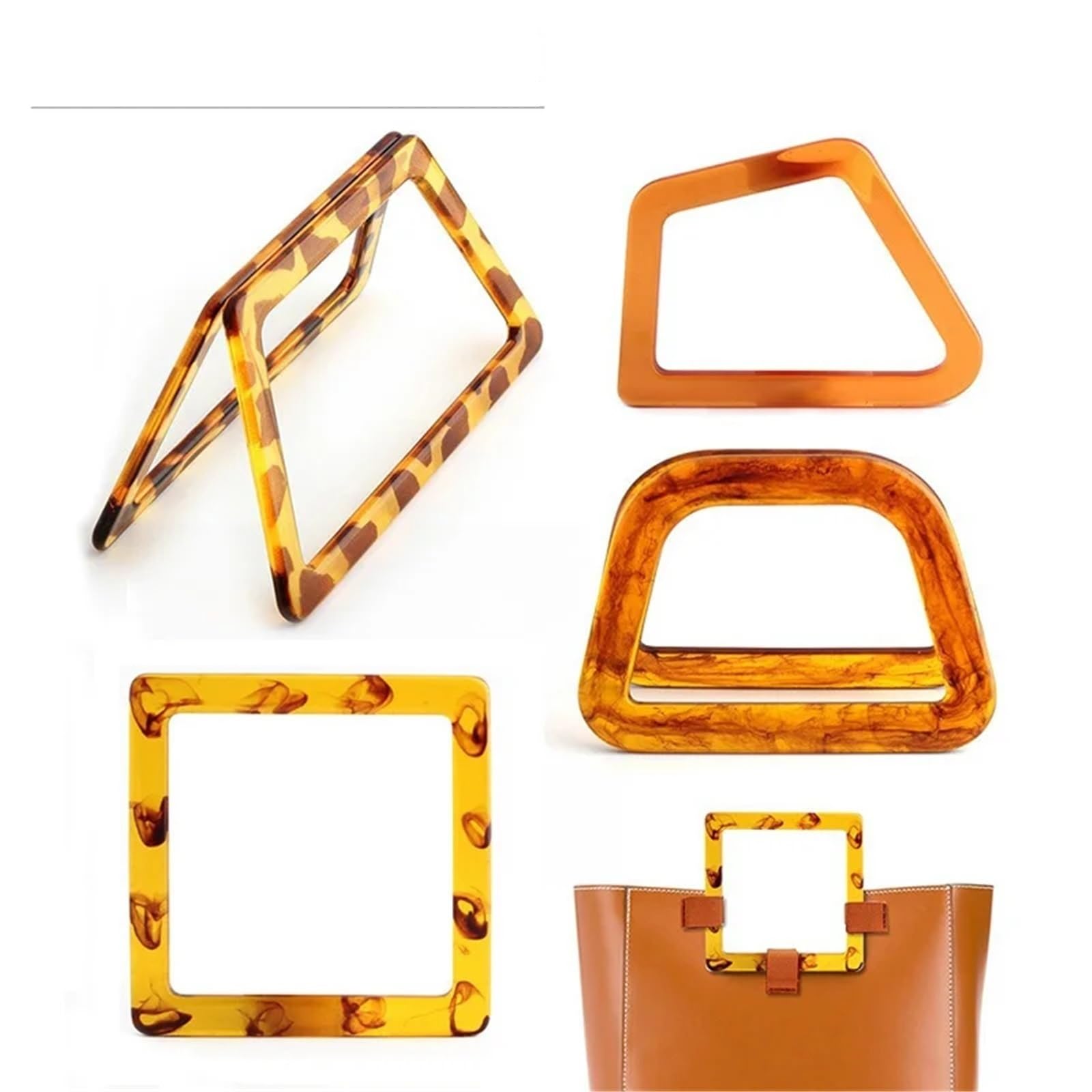 4 asas de color ámbar for bolsos, marcos de costura, asas for hacer bolsos, accesorios hechos a mano.(17.5cm)