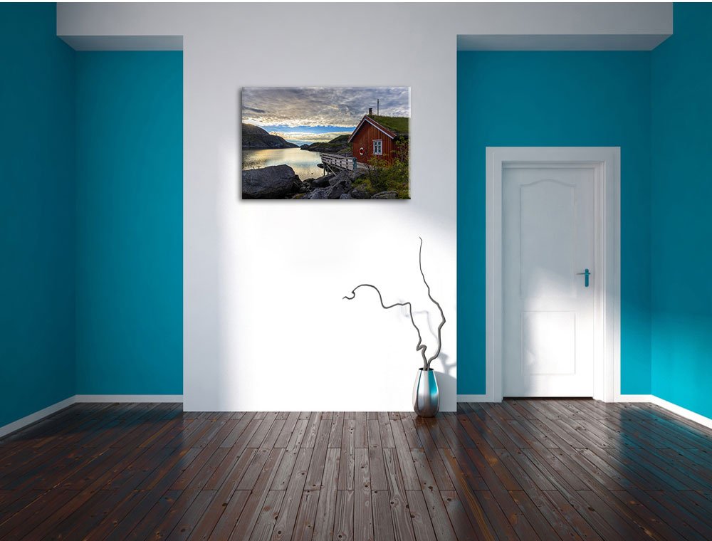 Pixxprint Sonnenaufgang am Fjord Norwegens, Größe: 120x80cm, Leinwandbild, fertig gespannt, Wandbild, Dekoration, Kunstdruck, kein Poster