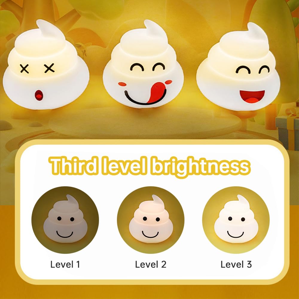 Niedliches Poop-Nachtlicht, 3er-Pack, LED-Touch-Nachtlampe für, Kleinkinder, Babyzimmer, mit 3 Helligkeitsstufen, Verstellbar, Wiederaufladbar, Kabellos, Weiches Si (3er-Pack)