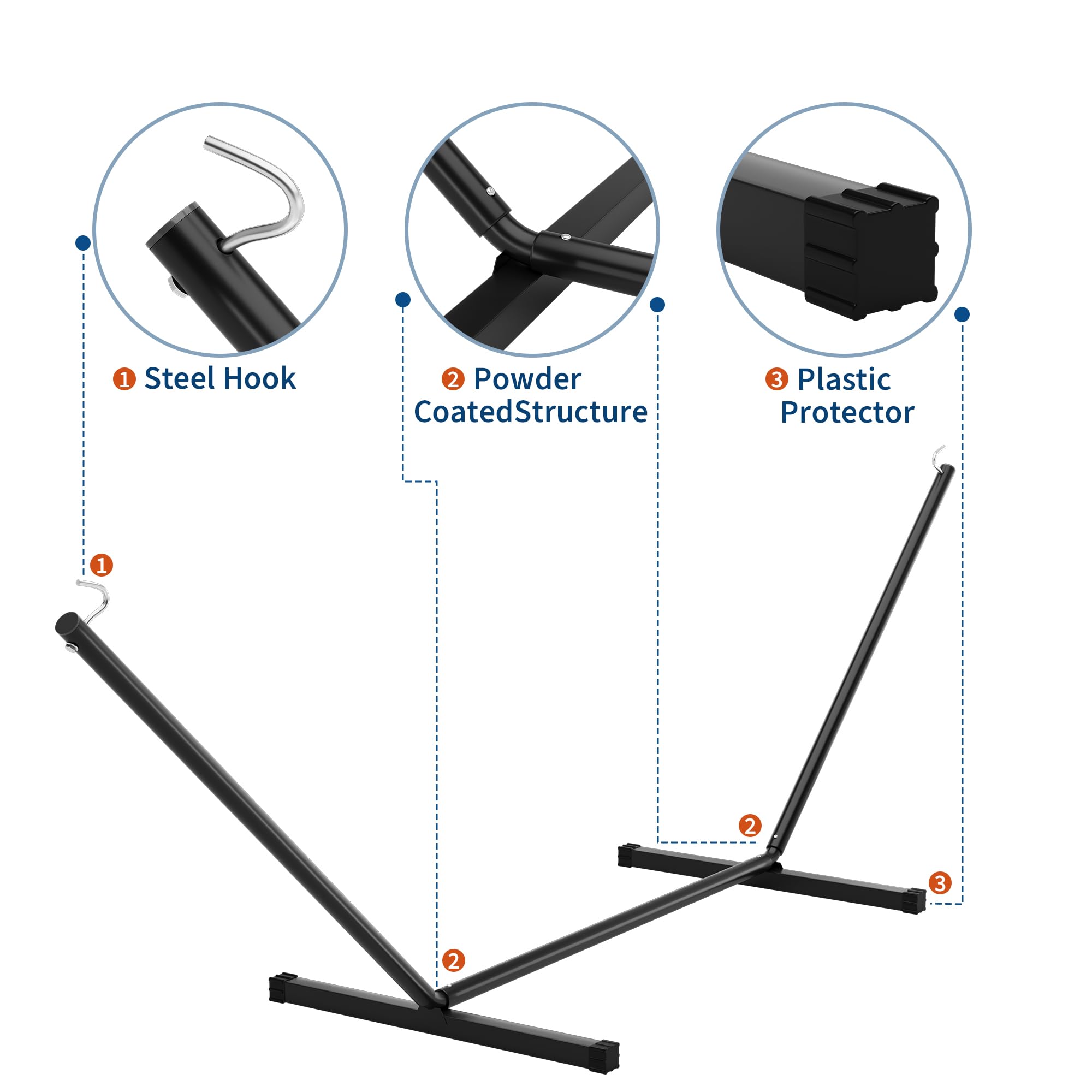 Amaca doppia extra larga con supporto in metallo robusto – Capacità 450-475 kg – Tessuto blu, cuscino morbido e borsa trasporto – Per giardino, patio e interno/esterno – Variante: extra larga