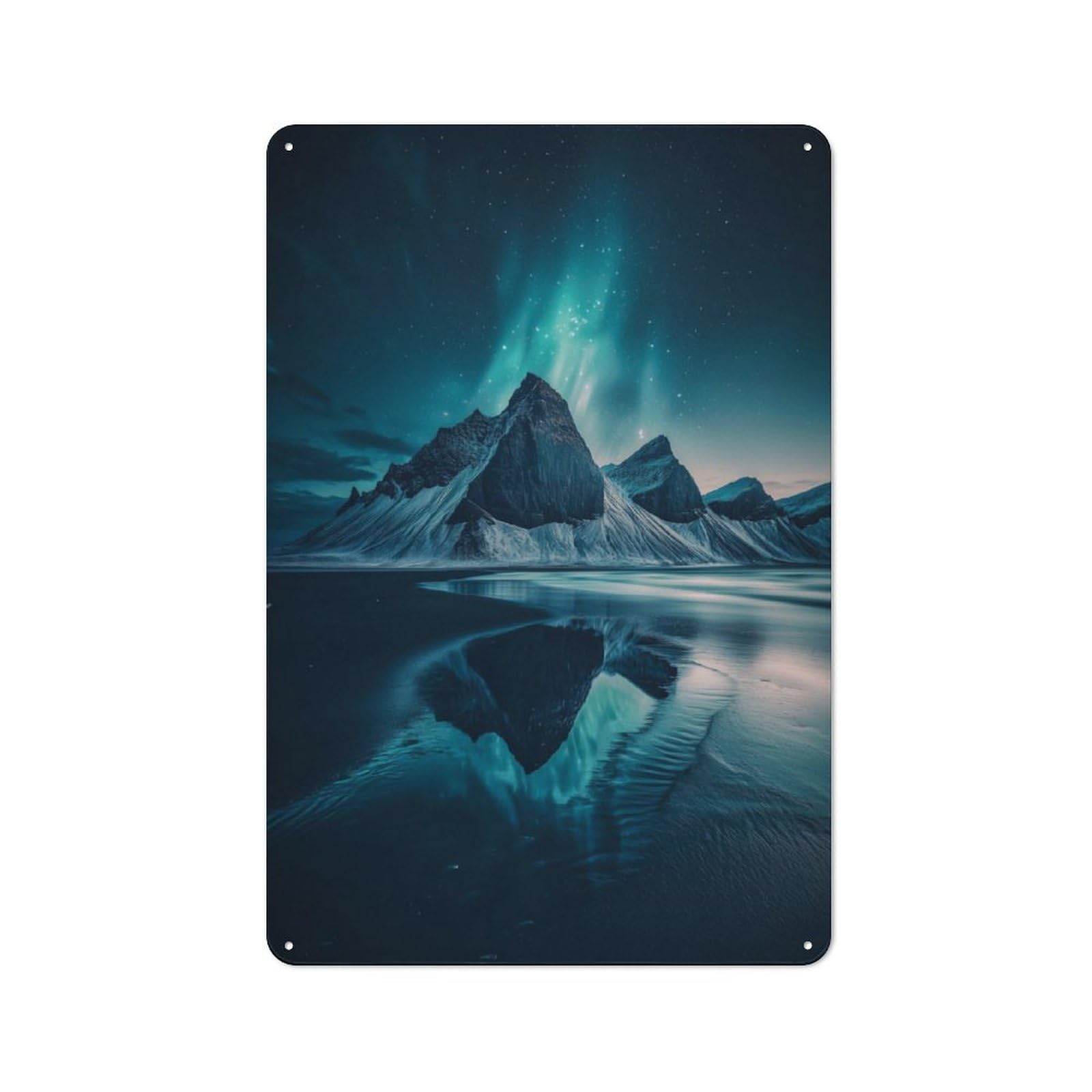 Junmoney Mountain Reflection Under Aurora Borealis Vintage Tin Sign 30X20cm With For Café Or Restaurant, For Kitchen, Dining Room And Home Bar Wall Decor