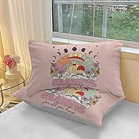 Vista 136 de SOULZZZ Juego de ropa de cama retro hippie tamaño matrimonial, edredón floral de hongos margaritas para niñas y mujeres, edredón negro con 2 fundas