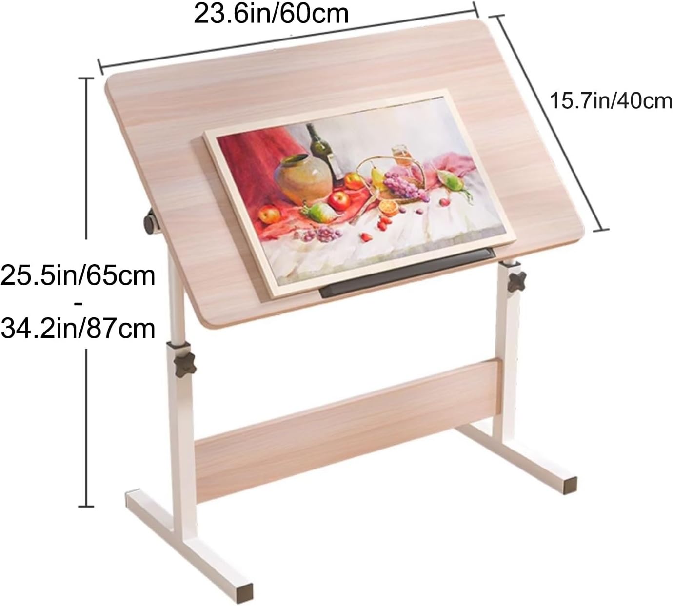 Folding Art Desk Height Adjustable Drawing Table Portable Artist Desk, Blueprint Table for Home Office Couch (Wood,23.6in/60cm)