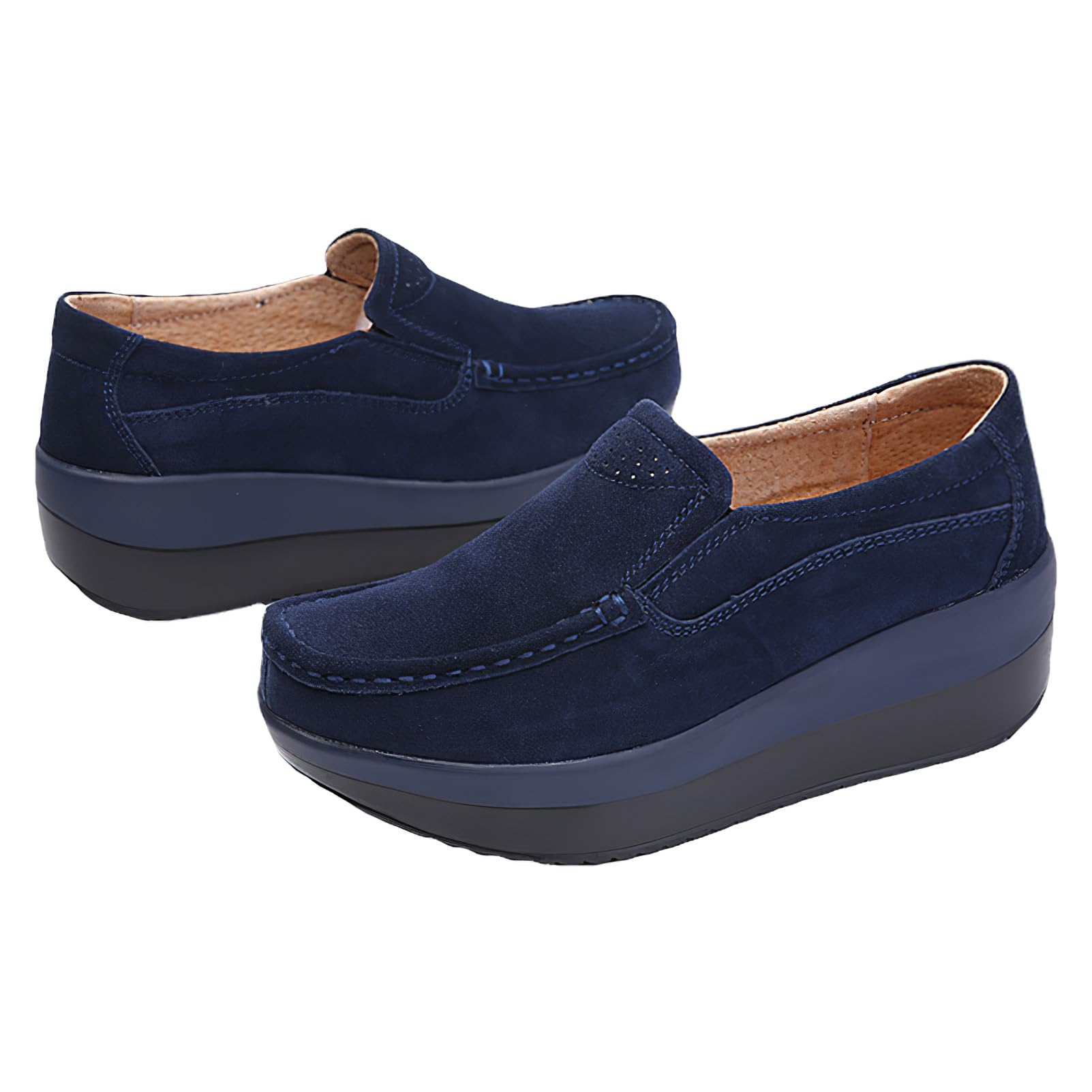 rismart Mujeres Piel de Ante Zapatillas de Cuña Zapatos de Plataforma Slip on Mocasines