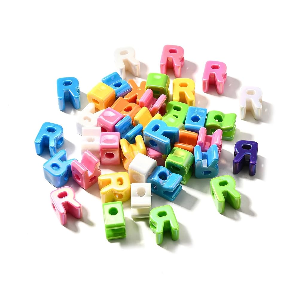 DanLingJewelry 40Pcs Random Rainbow Large Letter R Acrylic Beads AB Colour Iridescent Alphabet Keychain Beads for Bracelets Necklaces Jewellery Making — image 1