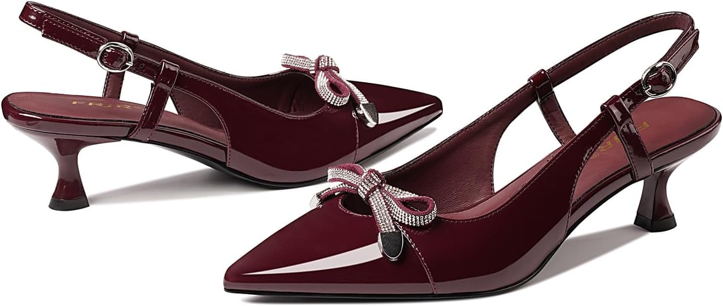 Kitten Heels for Women Closed Pointed Toe Heels Patent Leather Low Heel Slingback Dress Shoes Feature Adjustable Buckle for Date Party Work Office Comfortable Sexy Pumps Shoes - Image 6
