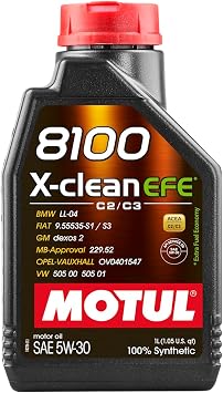 WOL Motul 8100 X-Clean EFE 5W30 Fully Synthetic Engine Oil 109471 - ACEA C2, C3 Approvals For BMW-LL-04, MERCEDES-BENZ MB-Approval 229.52, OPEL OV 040 1547 1 L