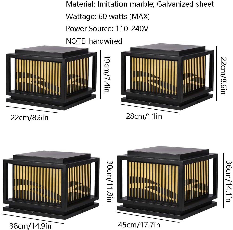 Modern Patio Pillar Lights Waterproof Outdoor Pillar Light Square Landscape Terminal Floor Lamp E26 With Pillar Mounting Base, For Garden, Pole, Terrace, Patio,
