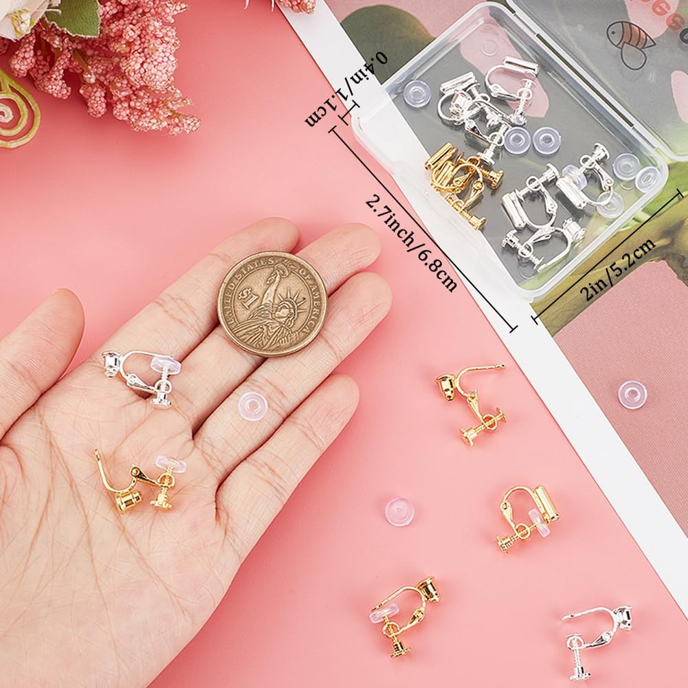 Beebeecraft 1 Box 16Pcs Screw Clip-on Earring Converter 18K Gold & 925 Sterling Silver Plated 2 Style Screw Non-Pierced Clip-on Earring Findings Components for DIY Earring Gift Making