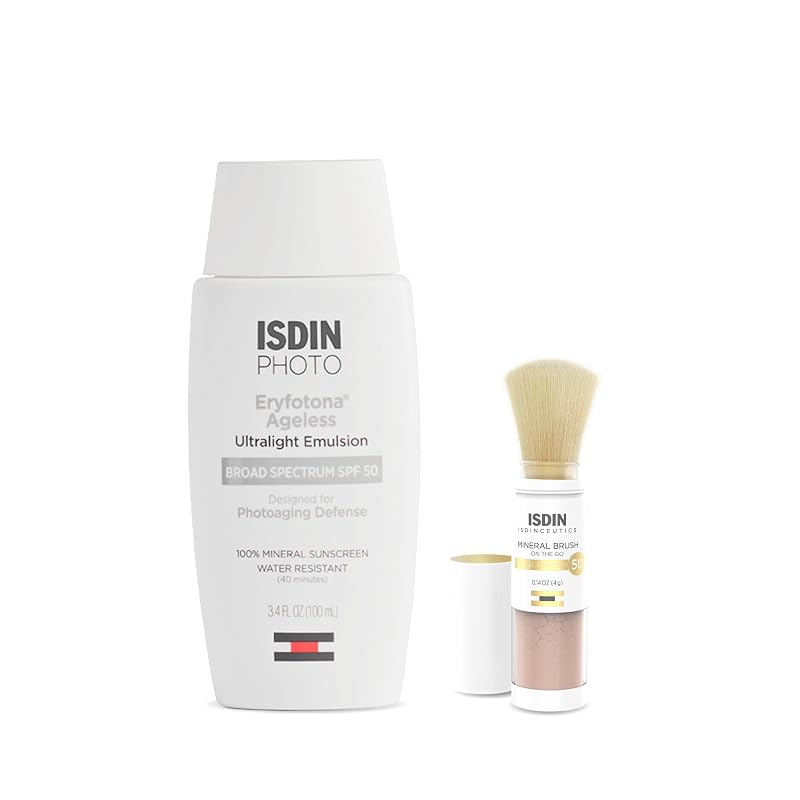 ISDIN Eryfotona Ageless Protetor Solar Mineral Facial com Cor e Mineral Brush, 100 mL