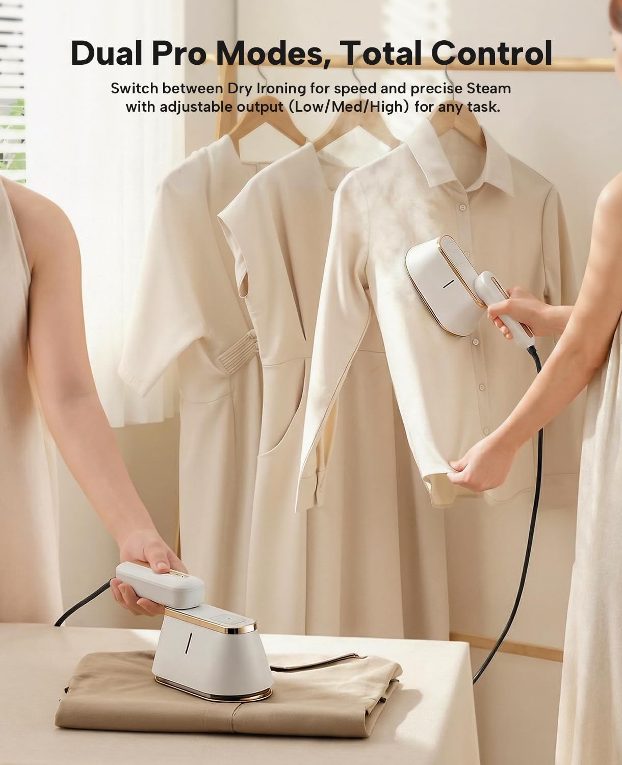 Travel Steamer for Clothes 1000W 110V 2-in-1 Handheld Garment Steamer and Dry Iron 25s Fast Heat Up Leakproof 3 Steam Levels with Stand Portable Wrinkle Remover Ivory - 5
