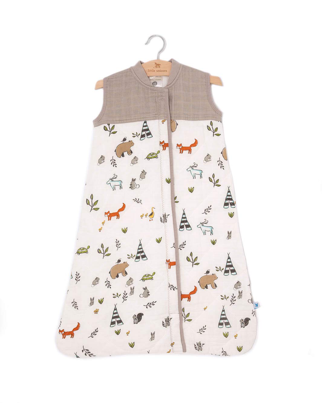 Little Unicorn 6-12 Month Quilted Sleep Sack 2.6 TOG | Soft & Breathable Muslin Cotton for safer sleep | 2 way zipper (Forest Friends)