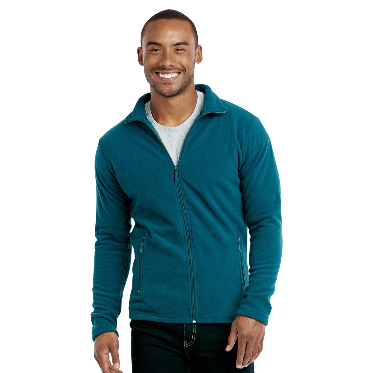 Knocker Men's Polar Fleece Zip Up Long Sleeve Jacket-Small-Teal
