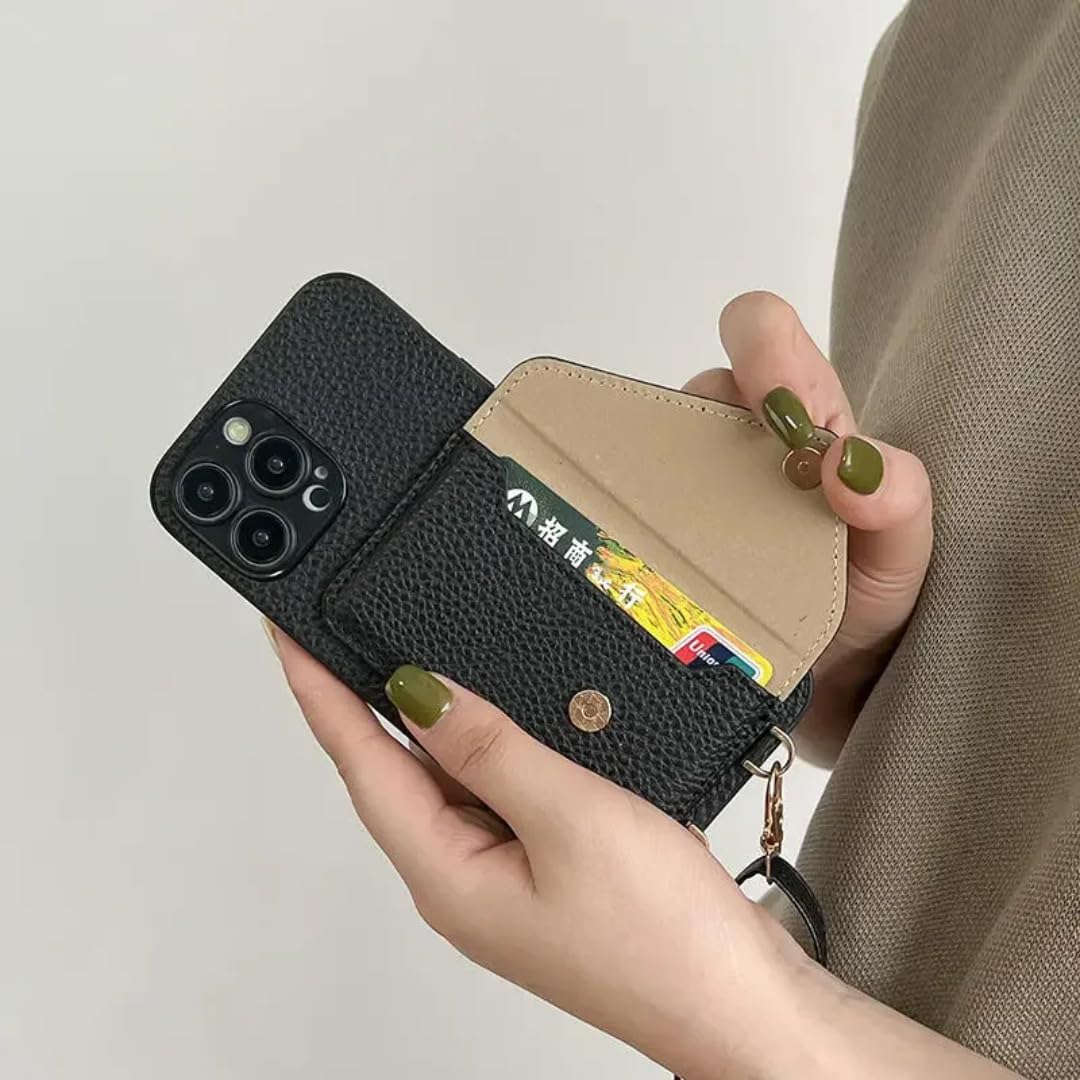 Etui na telefon ze skórzanym paskiem na ramię i smyczą do iPhone'a 14 Plus, portfel z miejscem na karty (do iPhone'a 14 Plus/niebieski)