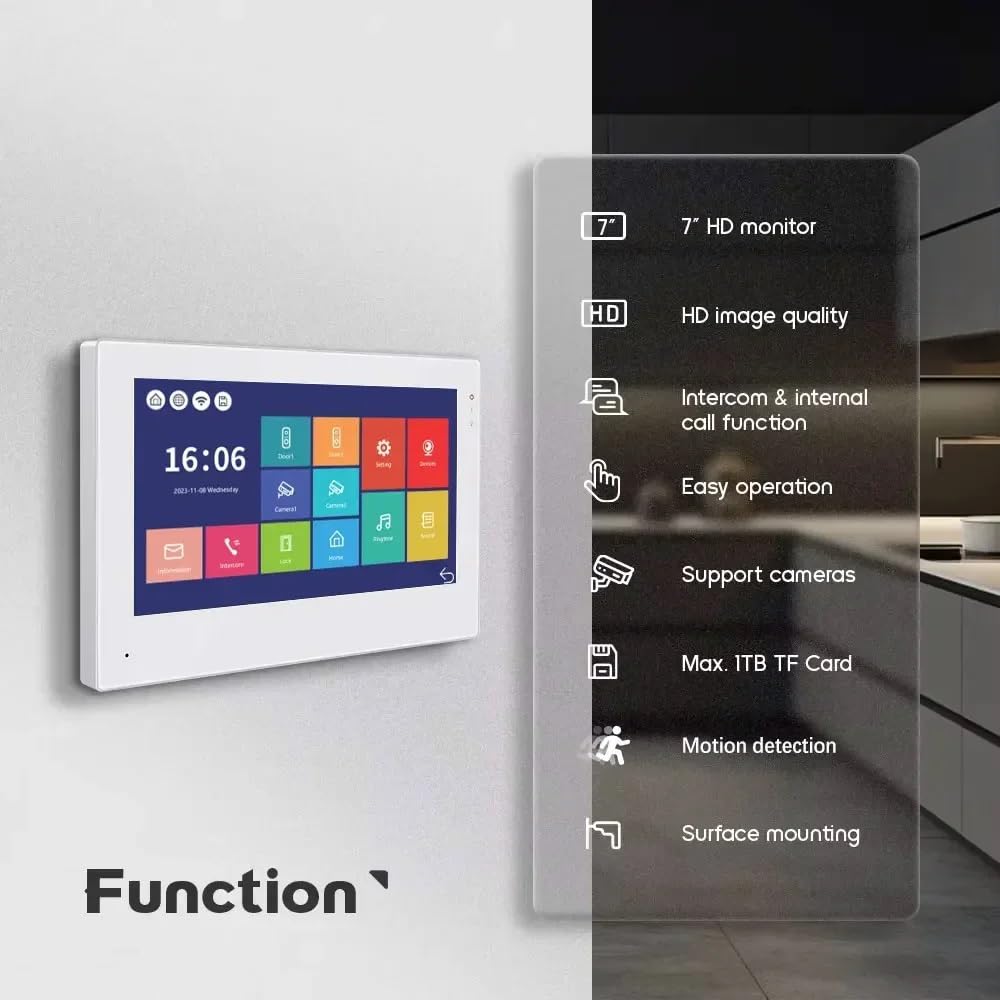 Videocitofono con schermo touch screen da 10 pollici (nero), videocamera per campanello HD 1080p (nero), audio a 2 vie, visione notturna, rilevamento del movimento, videocitofono, videocitofono (1