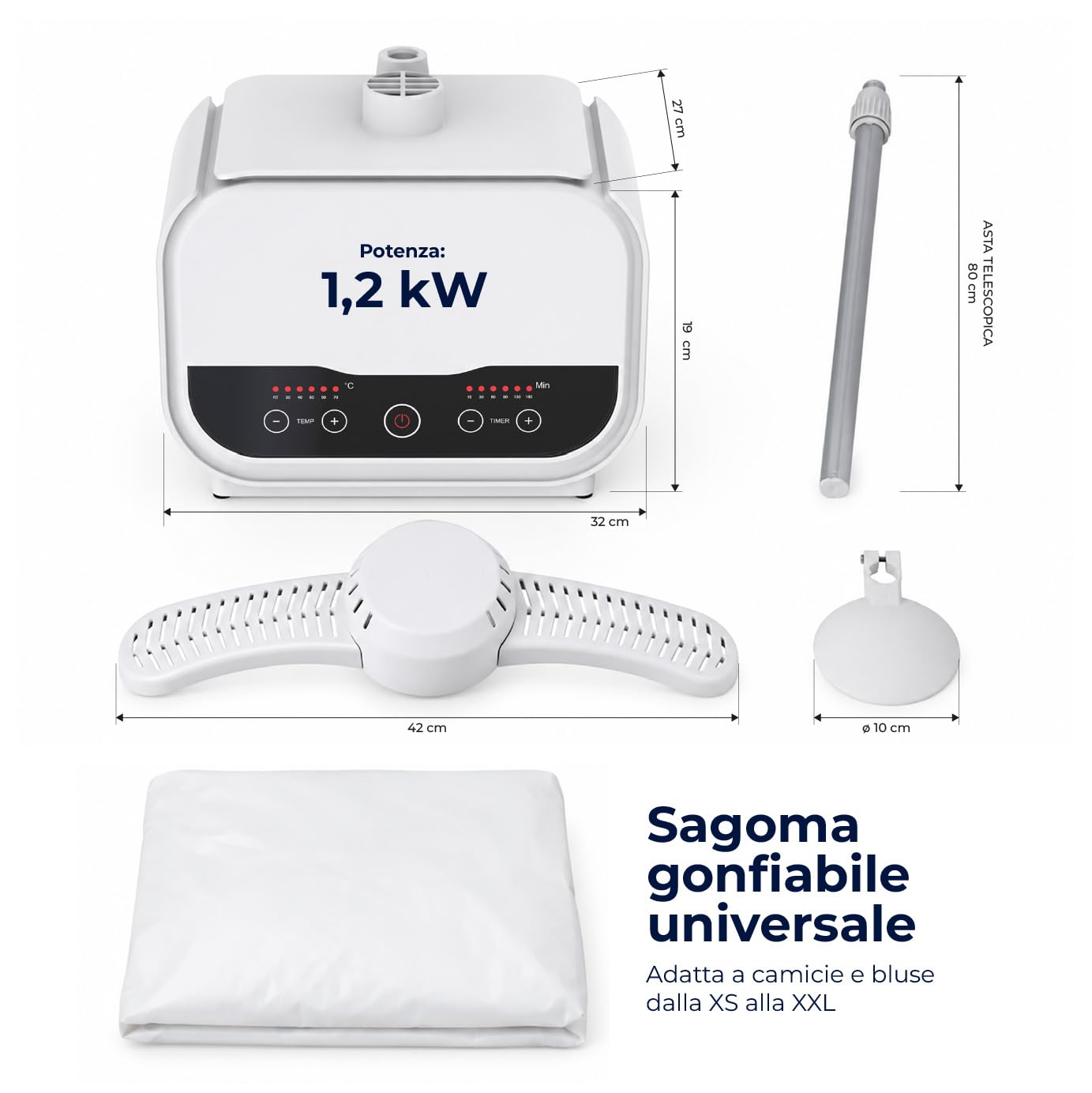 Manichino per Stirare e Asciugare Camicie 1200W, Stiratore e Ferro da Stiro Verticale Automatico con Timer 180 Min