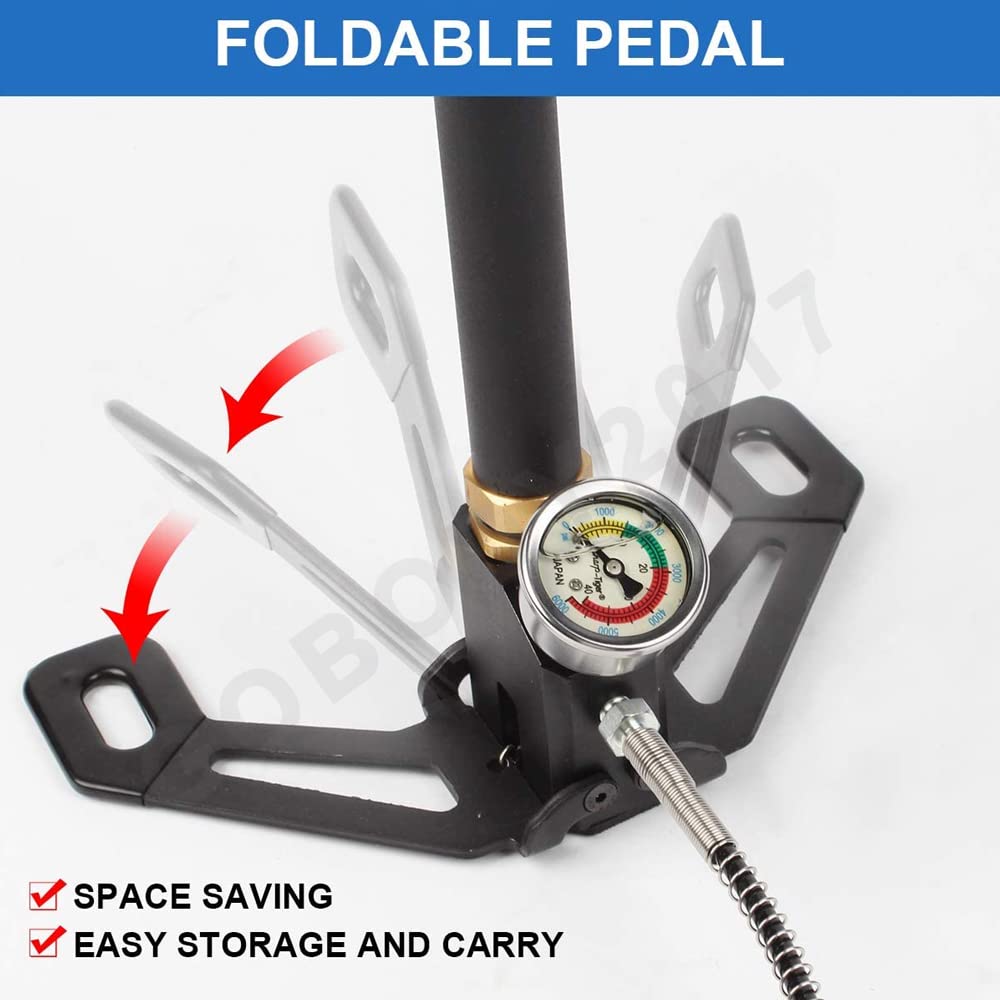 3 Stage 4500psi Air Gun Rifle PCP Stirrup Charging Hand Pump W/ Valve - View #4
