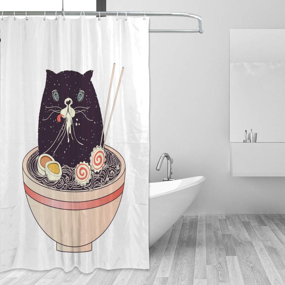 Rideau de douche chat mignon pour décorer une salle de bain familiale en tissu