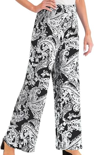 BODYWEAR LTD Women’s Palazzo Pants Wide Leg High Waist Lounge Yoga Trousers Lightweight Viscose Summer Casual Beach Wear(Black Paisley, 20-22)