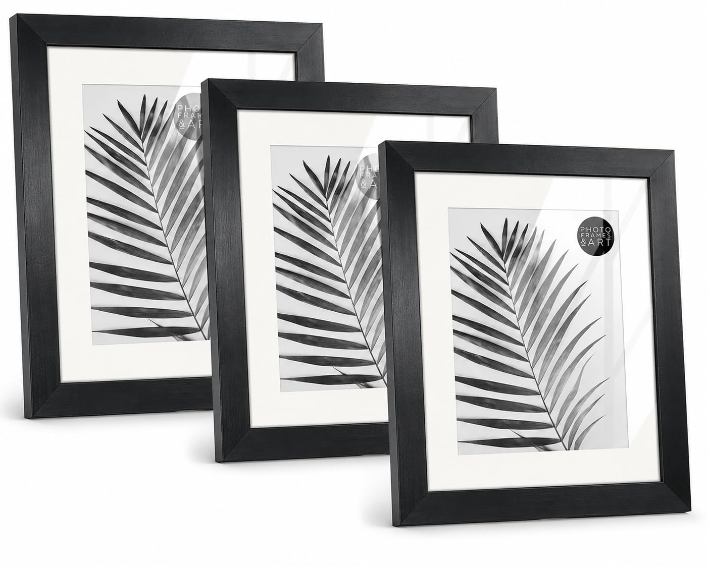 Pack of 3 Black Picture Frames 10x8 for 8x6 Photos with Soft White Mount, Real Glass