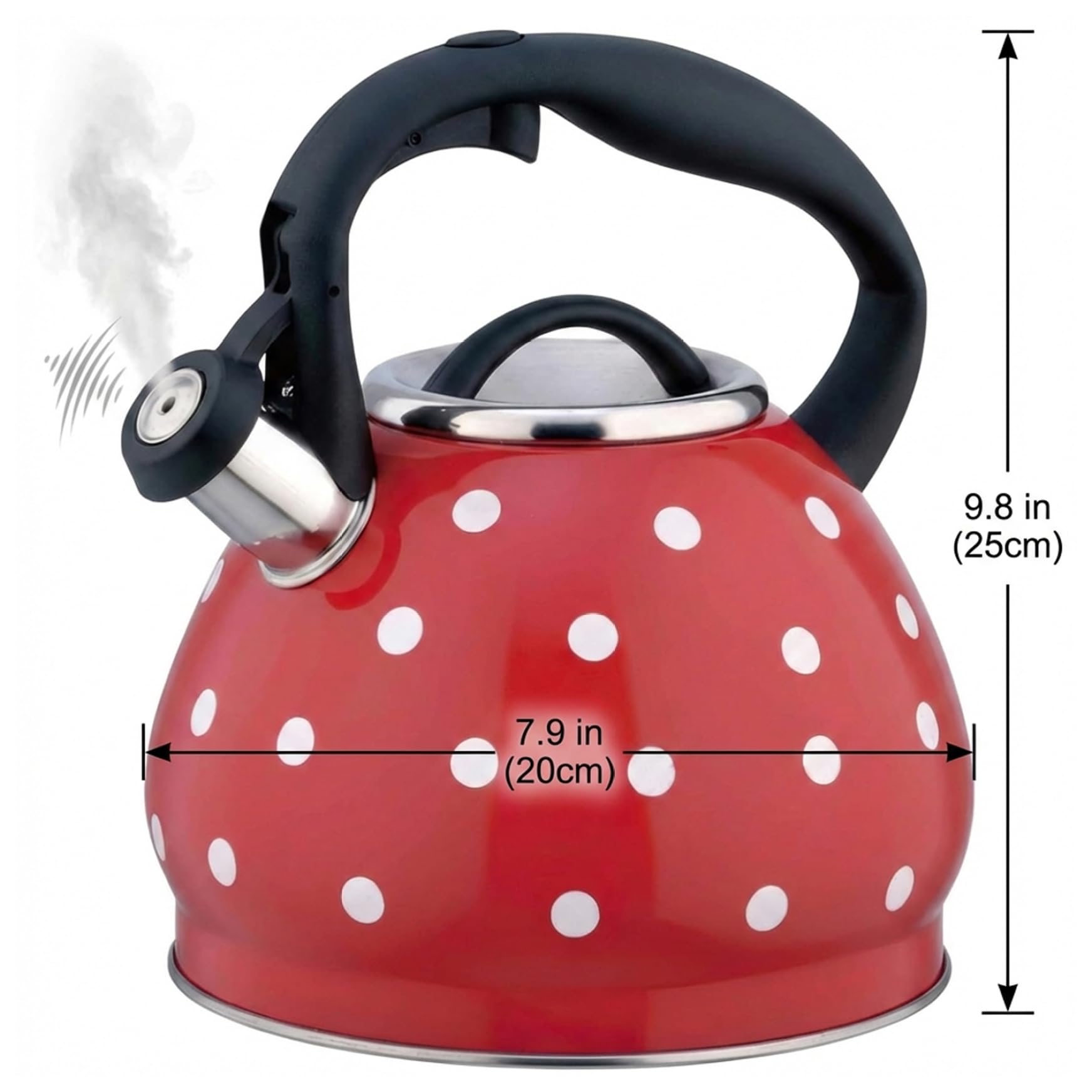 Pfeifender Teekessel für den Herd, 3, 2 Quart, Edelstahl-Teekessel, gepunktete Teekanne mit ergonomischem Cool-Touch-Griff, Rot, Feiertagsstatuen