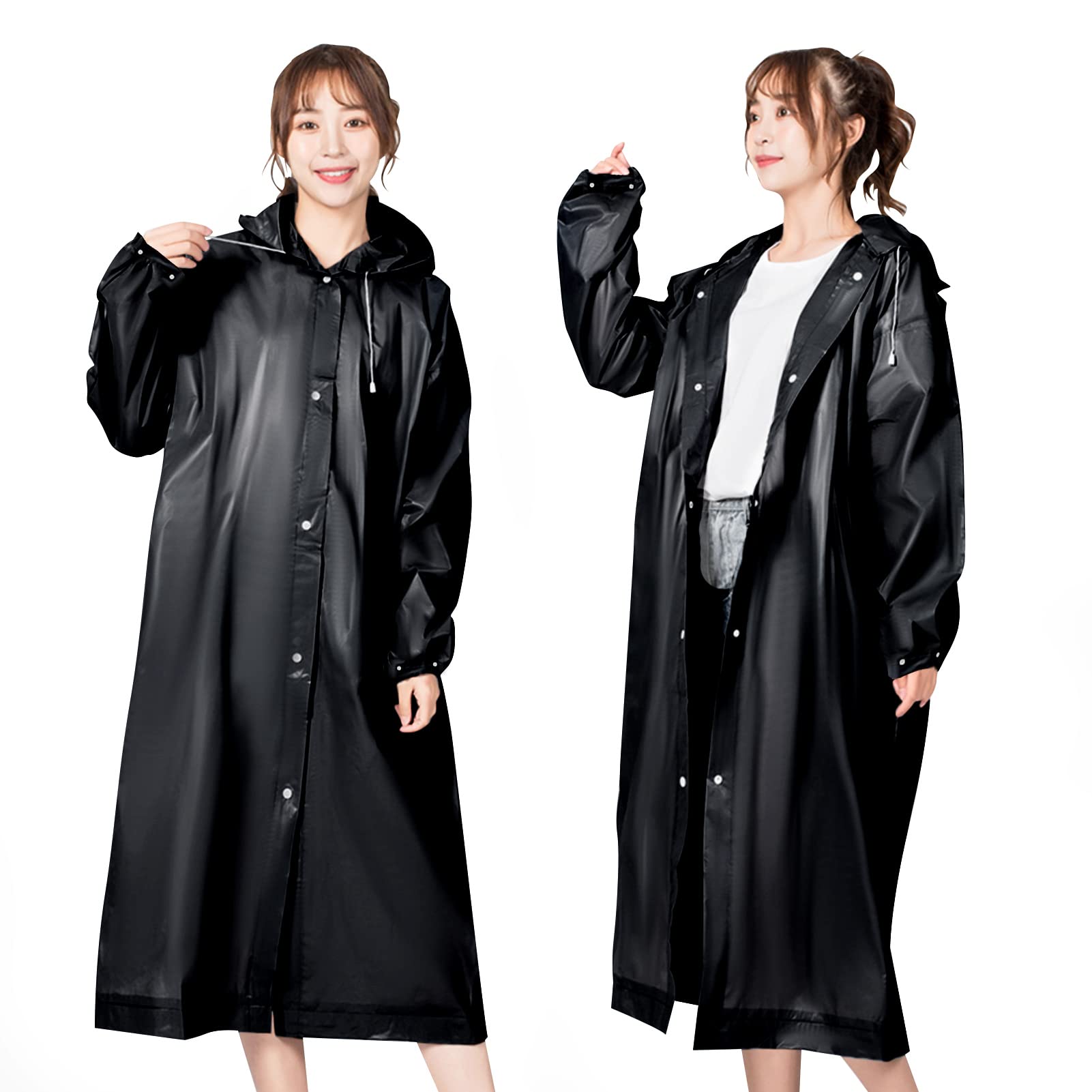 ALBOYI2 Pack Black Raincoat Portable Ponchos, Waterproof EVA Reusable Rainwear for Men and Women, Durable Rain Coats Long Sleeve Rain Poncho for Outdoor Activities