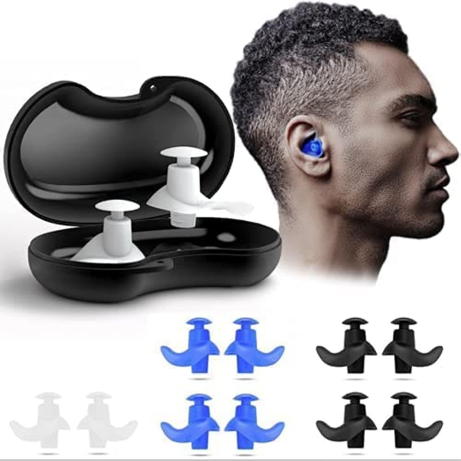 jaffiust Swimming Earplugs, 5-Pairs Pack Waterproof Reusable Silicone Earplugs for Swimming, Showering, Bathing, Surfing, Snorkeling and Other Water Sports, Suitable for Kids and Adults