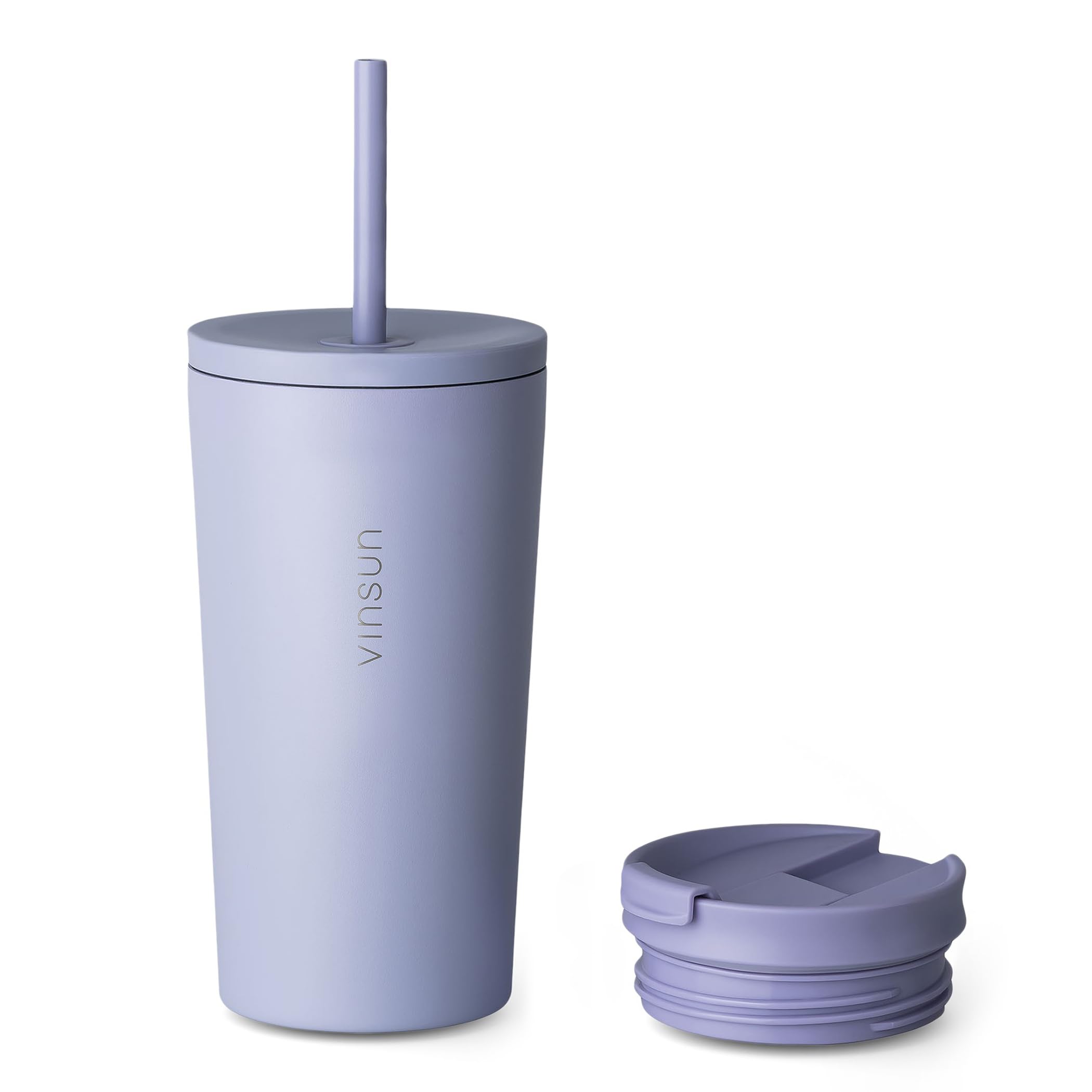 VINSUN Thermobecher mit Strohhalm 480ml - Edelstahl, auslaufsicher, doppelwandig isoliert, Heiß & Kaltgetränke - Kaffee Trinkbecher mit zwei Deckeln