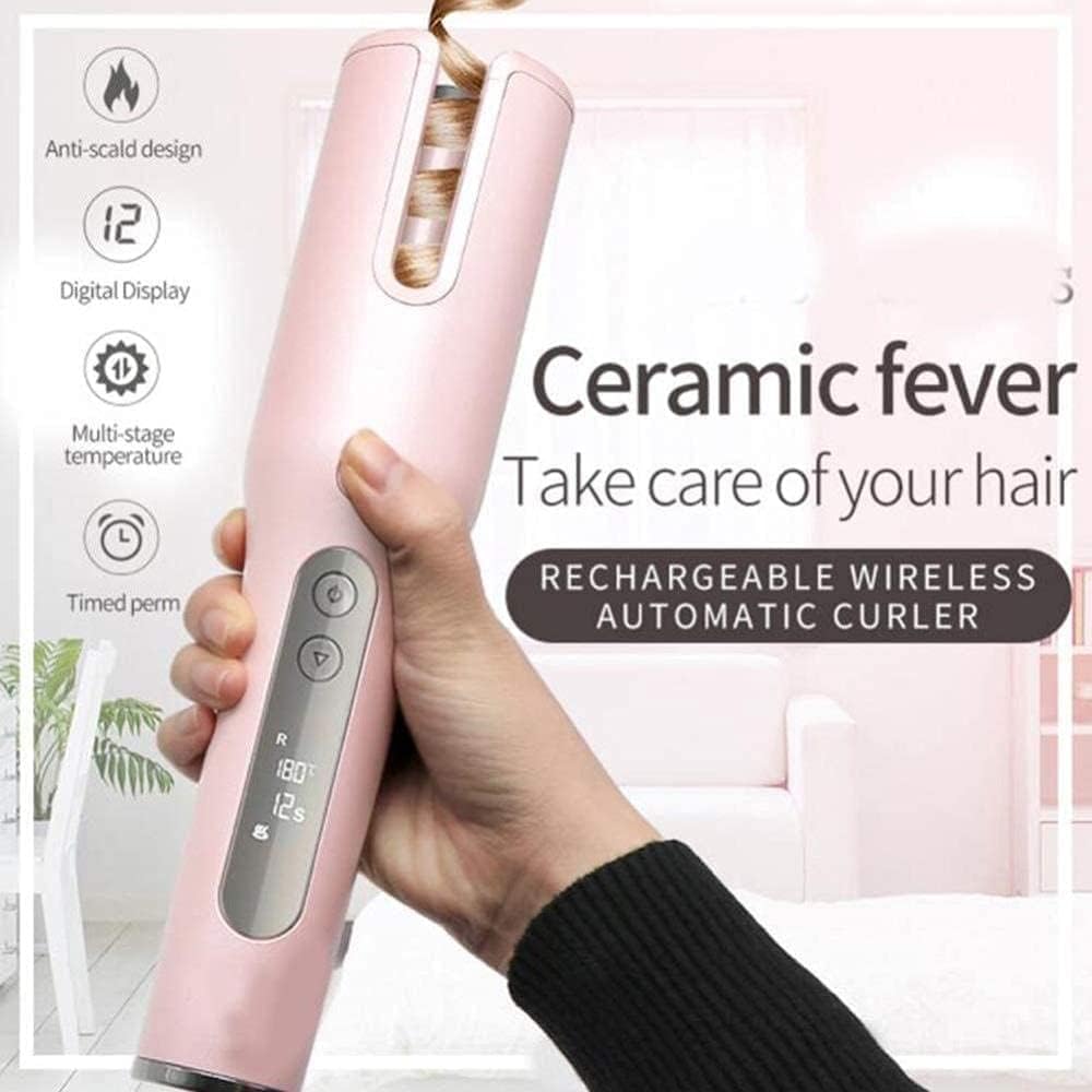 Rizador automático inalámbrico, rizador inalámbrico, Pantalla LCD, rizador de Aire Recargable por USB, Adecuado para rizar Cabello Ondulado, rizador de cerámic