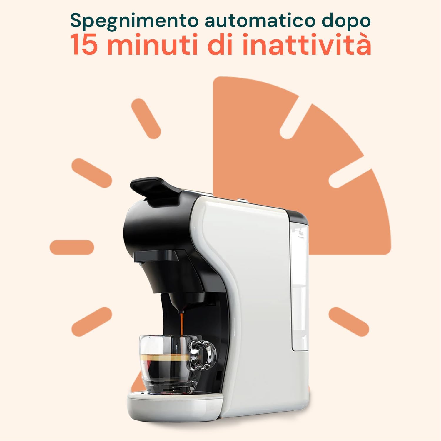 Avilia - Macchina Caffè Compatta Grace da 1450W con Arresto Automatico, Selezione Espresso Corto/Lungo, Interruttore ON/OFF e Compatibilità con Capsule e Cialde (Bianco)