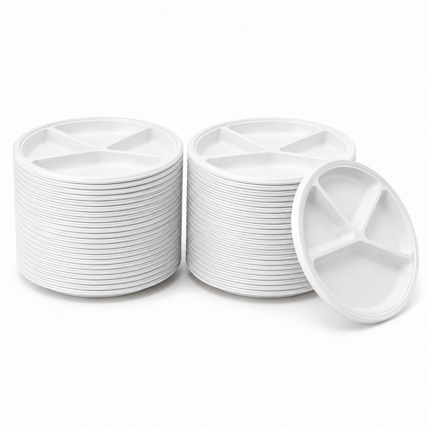 Bonkaso 4 Compartment Bagasse Round Meal Tray 11 Inch Pack of 100 | Disposable Sugarcane Plates | Eco-Friendly, Compostable & Plastic-Free | Heavy Duty, Microwave Safe Party, Catering & Meal Plates