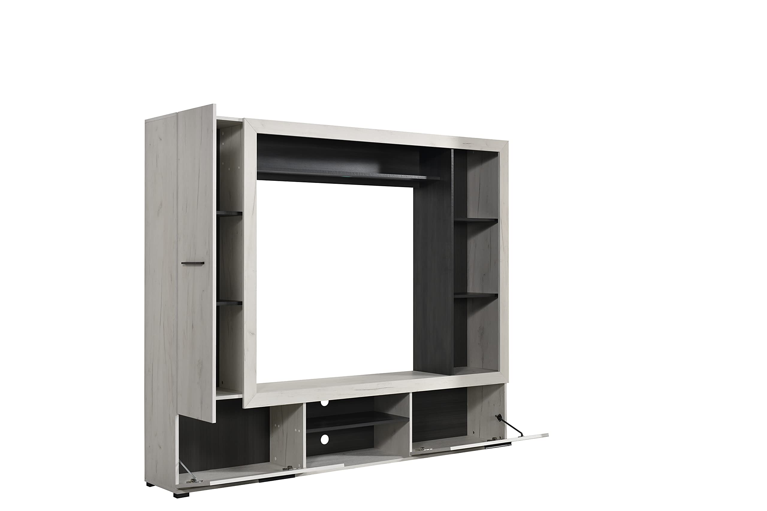 Arredo Stock Parete attrezzata soggiorno per tv bianco venato, LAP 195x171x35 cm