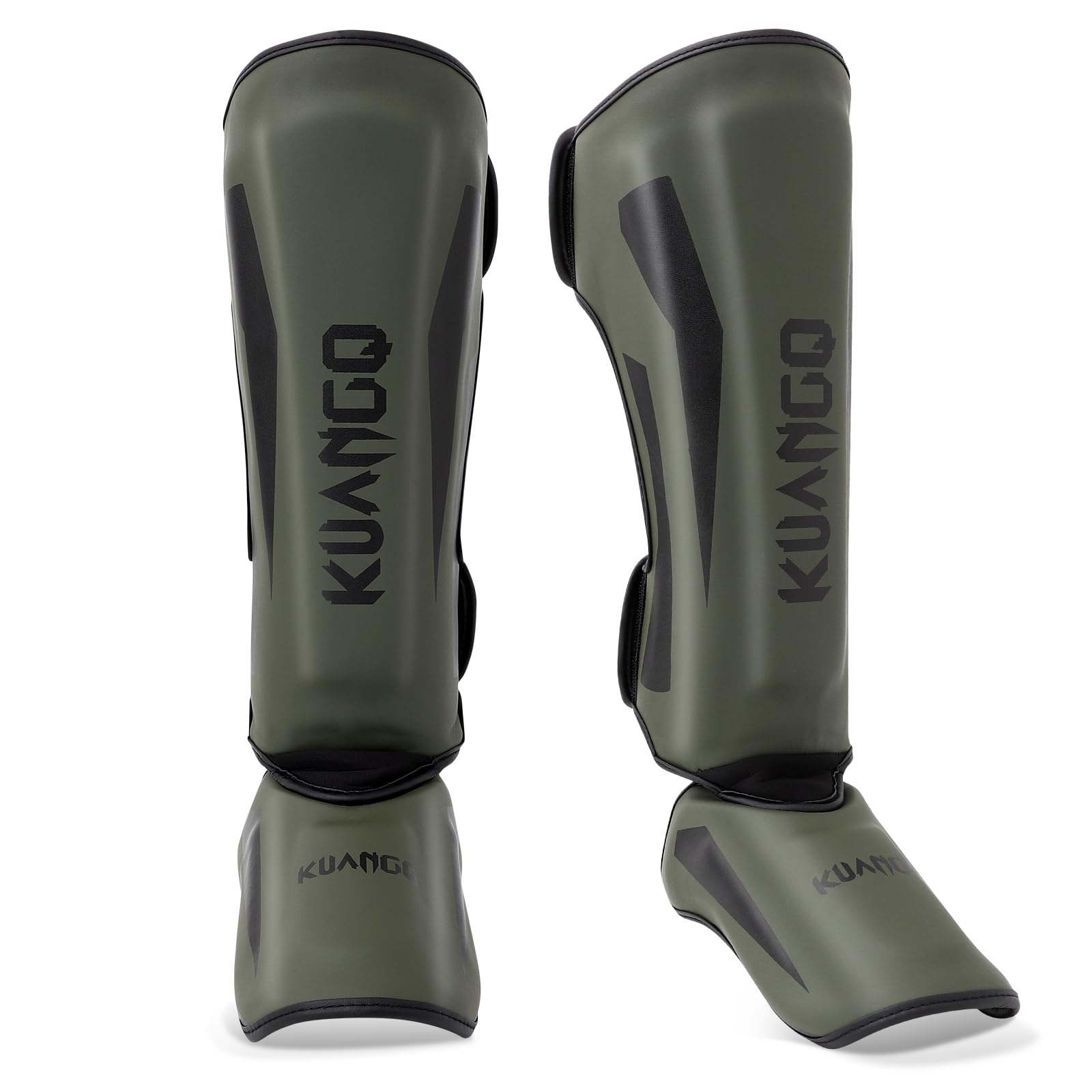 KUANG QUAN Muay Thai Shin Guards, Muay Thai Martial Arts Kicking Leg Instep Protector Pads Sparring Gear for Kickboxing, MMA Training and Sparring, Professional MMA Equipment (Olive Green,