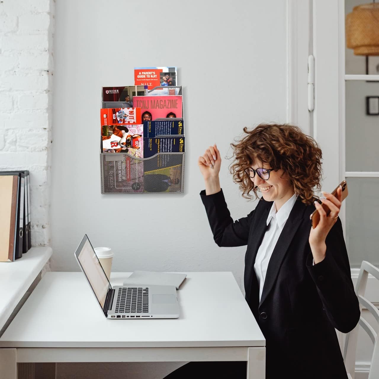 Klickpick Office 8 Sections Hanging Files Wall Mounted Metal Mesh Document File Organizer Magazine Holder Rack Organizer Racks Multipurpose Use to Display Files, Magazine, Newspapers- Gray : Office Products
