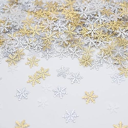 700 Stück Schneeflocken Deko Konfetti - Weiß Gold Silbrig Schneeflocke Konfetti, Glitzer Streudeko Weihnachten Deko, Winter Weihnachten Tischdeko Streudeko Silvester für Weihnachts Party (Stil A)