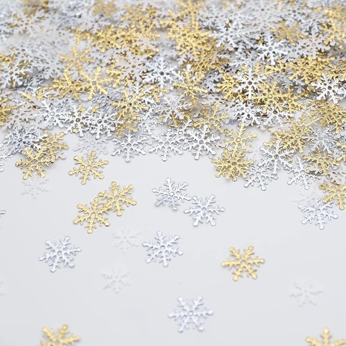 700 Stück Schneeflocken Deko Konfetti - Weiß Gold Silbrig...