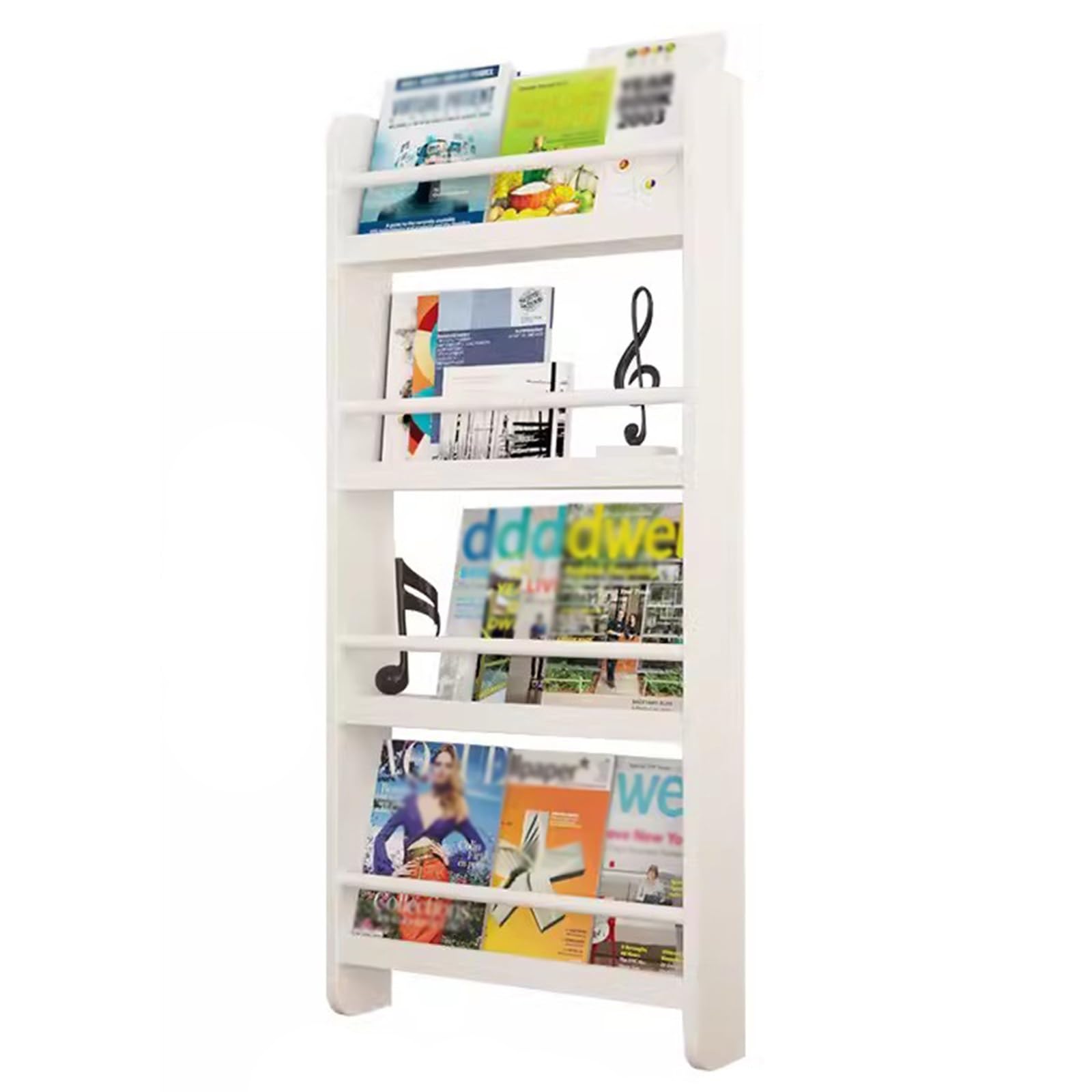 Libreria da parete per bambini, in legno di pino, colore bianco, per libri illustrati, dimensioni: 50 x 12 x 118 cm